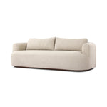 Featuring Lavine Alessi Buff Outdoor Sofa 94" by Four Hands at Amethyst Home. Settle into comfort outdoors. An inviting outdoor sofa features a rounded, inflated silhouette crafted from solid FSC®-certified teak. Finished in high-performance upholstery, with welcoming wide arms and loose back cushions for easy lounging. Cover or store indoors during incleme. Amethyst Home provides interior design, new home construction design consulting, vintage area rugs, and lighting in the San Diego metro area.