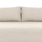 Featuring Lavine Alessi Buff Outdoor Sofa 94" by Four Hands at Amethyst Home. Settle into comfort outdoors. An inviting outdoor sofa features a rounded, inflated silhouette crafted from solid FSC®-certified teak. Finished in high-performance upholstery, with welcoming wide arms and loose back cushions for easy lounging. Cover or store indoors during inclem. Amethyst Home provides interior design, new home construction design consulting, vintage area rugs, and lighting in the Washington metro area.