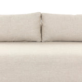 Featuring Lavine Alessi Buff Outdoor Sofa 94" by Four Hands at Amethyst Home. Settle into comfort outdoors. An inviting outdoor sofa features a rounded, inflated silhouette crafted from solid FSC®-certified teak. Finished in high-performance upholstery, with welcoming wide arms and loose back cushions for easy lounging. Cover or store indoors during inclem. Amethyst Home provides interior design, new home construction design consulting, vintage area rugs, and lighting in the Washington metro area.