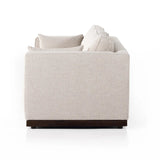 Traditional goes modern. Doubled-stacked arms and cushioning make for a layered look with maximum comfort, while high-performance upholstery is great for everyday lounging. Finished in an auburn walnut, a 360 plinth-style base offers a touch of contrast. Amethyst Home provides interior design, new home construction design consulting, vintage area rugs, and lighting in the Monterey metro area.