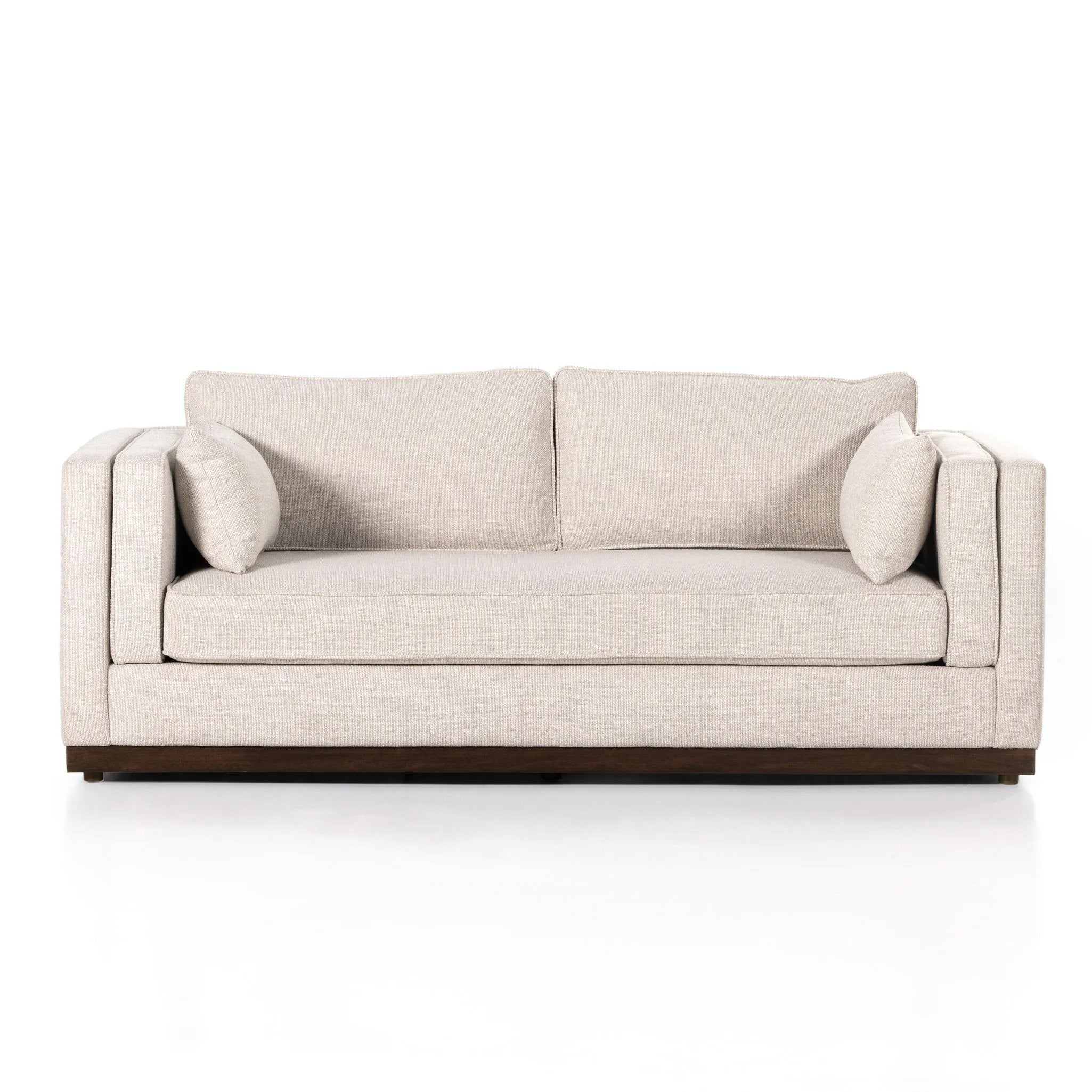 Traditional goes modern. Doubled-stacked arms and cushioning make for a layered look with maximum comfort, while high-performance upholstery is great for everyday lounging. Finished in an auburn walnut, a 360 plinth-style base offers a touch of contrast. Amethyst Home provides interior design, new home construction design consulting, vintage area rugs, and lighting in the Park City metro area.