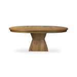 Featuring Leif Aged Natural Oak Veneer 60" Round Extension Dining Table by Four Hands at Amethyst Home. Inspired by European antiques, an extension dining table blends traditional and transitional design elements for a timeless look. A tapered, squared-off base supports a top that extends from a circle to an oval with a 20" leaf, accommodating up to 8 guest. Amethyst Home provides interior design, new home construction design consulting, vintage area rugs, and lighting in the Calabasas metro area.