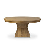 Featuring Leif Aged Natural Oak Veneer 60" Round Extension Dining Table by Four Hands at Amethyst Home. Inspired by European antiques, an extension dining table blends traditional and transitional design elements for a timeless look. A tapered, squared-off base supports a top that extends from a circle to an oval with a 20" leaf, accommodating up to 8 gues. Amethyst Home provides interior design, new home construction design consulting, vintage area rugs, and lighting in the Washington metro area.
