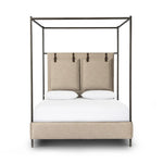 Featuring Leigh Palm Ecru Canopy Bed by Four Hands at Amethyst Home. Safari styling gets refreshed with modern-minded high-performance fabric. Leather straps secure decorative suspended headboard pillows. Box spring required. This bed is not compatible with an adjustable mattress.KingOverall Dimensions: 80.75"w x 84.75"d x 82.25"hWeight: 212.74 lbsQueenOve. Amethyst Home provides interior design, new home construction design consulting, vintage area rugs, and lighting in the Alpharetta metro area.