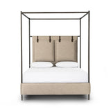 Featuring Leigh Palm Ecru Canopy Bed by Four Hands at Amethyst Home. Safari styling gets refreshed with modern-minded high-performance fabric. Leather straps secure decorative suspended headboard pillows. Box spring required. This bed is not compatible with an adjustable mattress.KingOverall Dimensions: 80.75"w x 84.75"d x 82.25"hWeight: 212.74 lbsQueenOve. Amethyst Home provides interior design, new home construction design consulting, vintage area rugs, and lighting in the Alpharetta metro area.