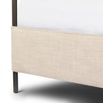 Featuring Leigh Palm Ecru Canopy Bed by Four Hands at Amethyst Home. Safari styling gets refreshed with modern-minded high-performance fabric. Leather straps secure decorative suspended headboard pillows. Box spring required. This bed is not compatible with an adjustable mattress.KingOverall Dimensions: 80.75"w x 84.75"d x 82.25"hWeight: 212.74 lbsQueenOverall. Amethyst Home provides interior design, new home construction design consulting, vintage area rugs, and lighting in the Dallas metro area.