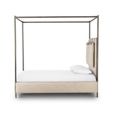 Featuring Leigh Palm Ecru Canopy Bed by Four Hands at Amethyst Home. Safari styling gets refreshed with modern-minded high-performance fabric. Leather straps secure decorative suspended headboard pillows. Box spring required. This bed is not compatible with an adjustable mattress.KingOverall Dimensions: 80.75"w x 84.75"d x 82.25"hWeight: 212.74 lbsQueenOv. Amethyst Home provides interior design, new home construction design consulting, vintage area rugs, and lighting in the Los Angeles metro area.