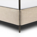 Featuring Leigh Palm Ecru Canopy Bed by Four Hands at Amethyst Home. Safari styling gets refreshed with modern-minded high-performance fabric. Leather straps secure decorative suspended headboard pillows. Box spring required. This bed is not compatible with an adjustable mattress.KingOverall Dimensions: 80.75"w x 84.75"d x 82.25"hWeight: 212.74 lbsQueenOveral. Amethyst Home provides interior design, new home construction design consulting, vintage area rugs, and lighting in the Seattle metro area.