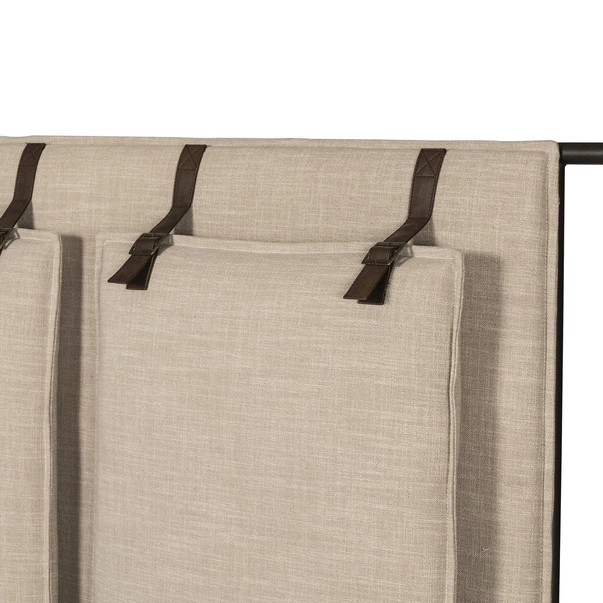 Featuring Leigh Palm Ecru Canopy Bed by Four Hands at Amethyst Home. Safari styling gets refreshed with modern-minded high-performance fabric. Leather straps secure decorative suspended headboard pillows. Box spring required. This bed is not compatible with an adjustable mattress.KingOverall Dimensions: 80.75"w x 84.75"d x 82.25"hWeight: 212.74 lbsQueenOve. Amethyst Home provides interior design, new home construction design consulting, vintage area rugs, and lighting in the Washington metro area.