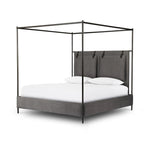 Featuring Leigh San Remo Ash Canopy Bed by Four Hands at Amethyst Home. Safari styling gets refreshed with ash grey fabric and leather straps that secure decorative suspended headboard pillows. Box spring required. This bed is not compatible with an adjustable mattress.KingOverall Dimensions: 80.75"w x 84.75"d x 82.25"hWeight: 212.74 lbsQueenOverall Dimensions. Amethyst Home provides interior design, new home construction design consulting, vintage area rugs, and lighting in the Austin metro area.