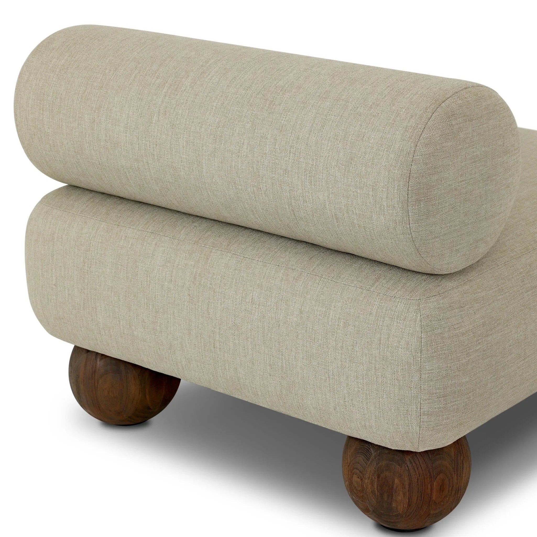 Add a little fun to your space with this boldly shaped outdoor chair. Fully upholstered seat and bolster back finish in teak ball feet. Cover or store inside during inclement weather or when not in use.As enthusiasts of luxe materials at Amethyst, we love the optimistic inspired Leilani Outdoor Chair - Alessi Buff. Amethyst Home provides interior design, new home construction design consulting, vintage area rugs, and lighting in the Des Moines metro area.