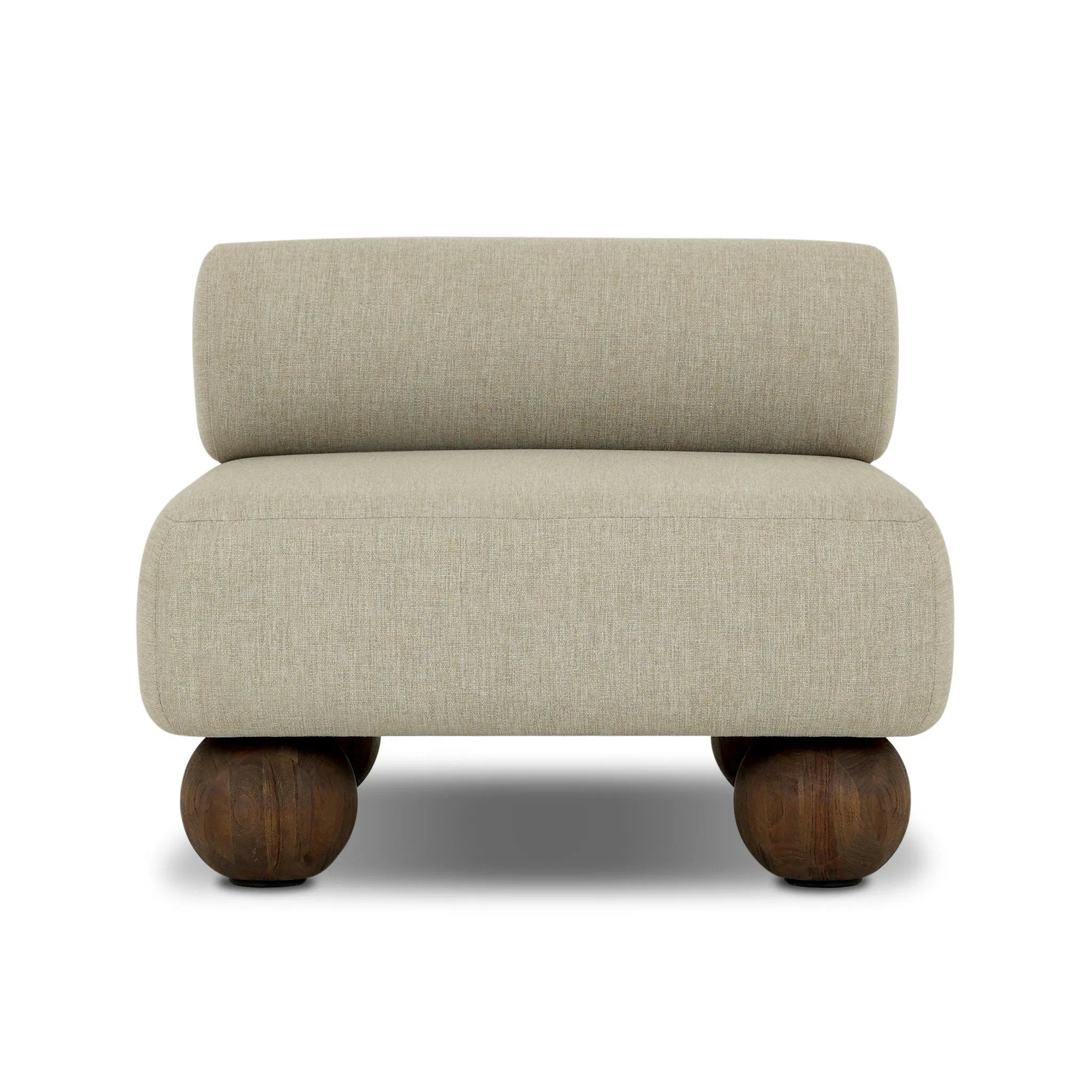 Add a little fun to your space with this boldly shaped outdoor chair. Fully upholstered seat and bolster back finish in teak ball feet. Cover or store inside during inclement weather or when not in use.As enthusiasts of luxe materials at Amethyst, we love the optimistic inspired Leilani Outdoor Chair - Alessi Buff. Amethyst Home provides interior design, new home construction design consulting, vintage area rugs, and lighting in the Newport Beach metro area.