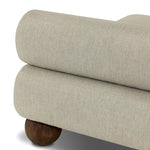Add a little fun to your space with this boldly shaped outdoor chaise. Fully upholstered seat and bolster back finish in teak ball feet. Cover or store inside during inclement weather or when not in use.As enthusiasts of clean materials at Amethyst, we love the optimistic inspired Leilani Outdoor Chaise - Alessi Buff. Amethyst Home provides interior design, new home construction design consulting, vintage area rugs, and lighting in the Austin metro area.