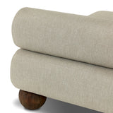Add a little fun to your space with this boldly shaped outdoor chaise. Fully upholstered seat and bolster back finish in teak ball feet. Cover or store inside during inclement weather or when not in use.As enthusiasts of clean materials at Amethyst, we love the optimistic inspired Leilani Outdoor Chaise - Alessi Buff. Amethyst Home provides interior design, new home construction design consulting, vintage area rugs, and lighting in the Austin metro area.