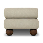 Add a little fun to your space with this boldly shaped outdoor chaise. Fully upholstered seat and bolster back finish in teak ball feet. Cover or store inside during inclement weather or when not in use.As enthusiasts of clean materials at Amethyst, we love the optimistic inspired Leilani Outdoor Chaise - Alessi Buff. Amethyst Home provides interior design, new home construction design consulting, vintage area rugs, and lighting in the Boston metro area.