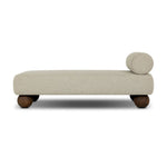 Add a little fun to your space with this boldly shaped outdoor chaise. Fully upholstered seat and bolster back finish in teak ball feet. Cover or store inside during inclement weather or when not in use.As enthusiasts of clean materials at Amethyst, we love the optimistic inspired Leilani Outdoor Chaise - Alessi Buff. Amethyst Home provides interior design, new home construction design consulting, vintage area rugs, and lighting in the Miami metro area.