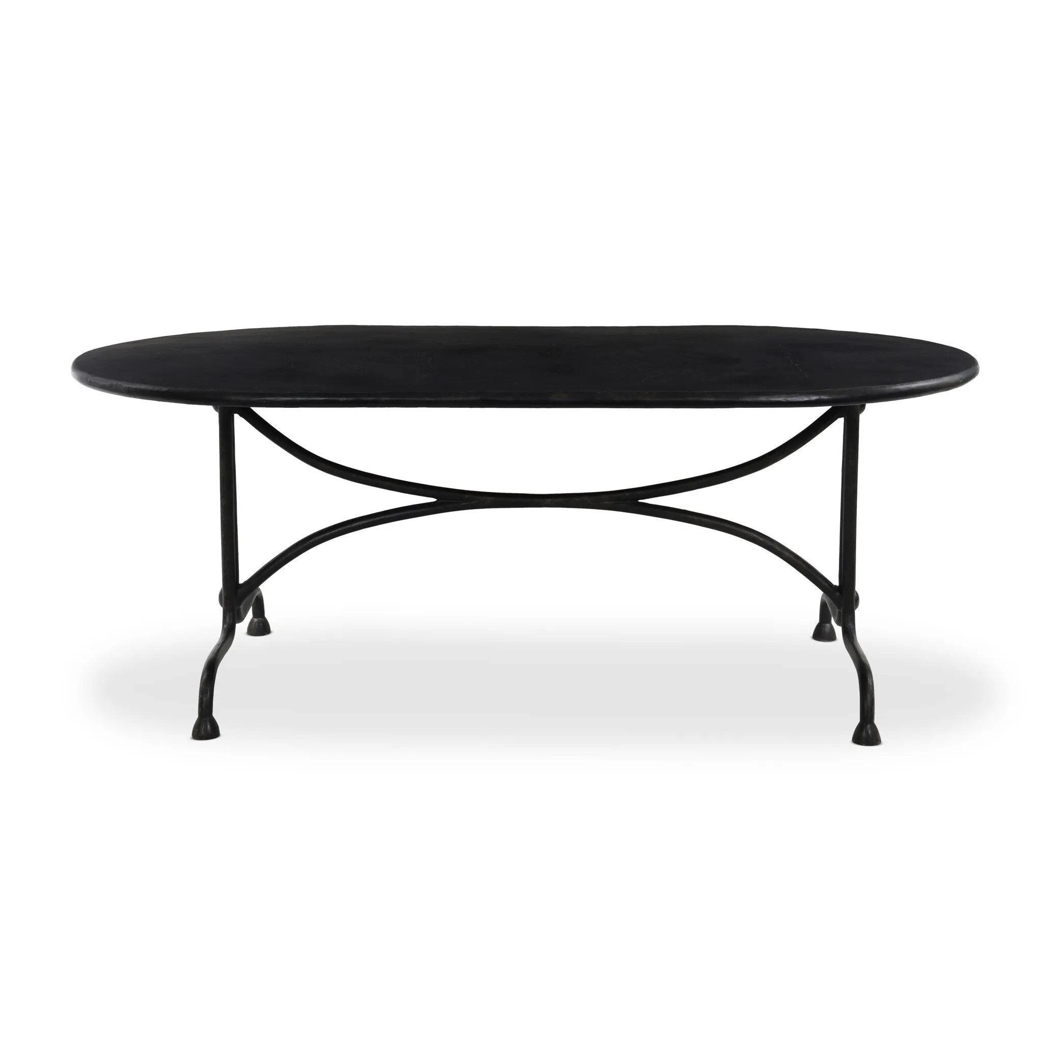 This outdoor dining table takes inspiration from French Art Deco design elements, with mirroring curves creating a sense of symmetry and fluid movement. Crafted from fully cast aluminum with a distressed bronze finish, complete with plenty of textural highs and lows to give the finish depth. Amethyst Home provides interior design, new home construction design consulting, vintage area rugs, and lighting in the Winter Garden metro area.