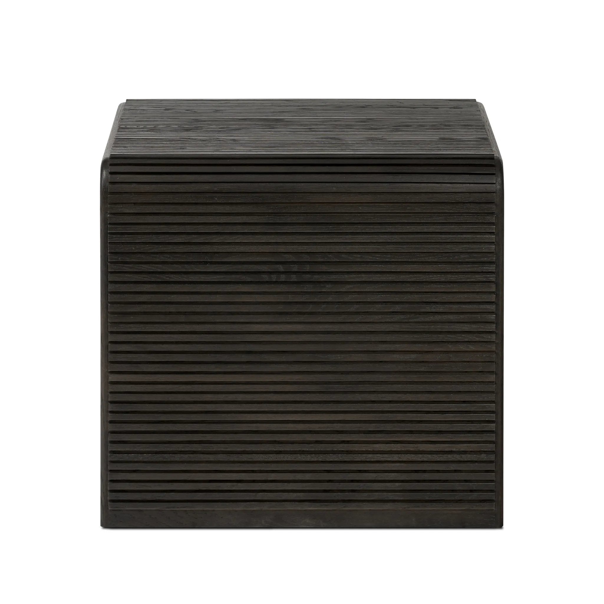 Featuring Leo Smoked Black End Table by Four Hands at Amethyst Home. Made from smoked black oak, linear reeding and a curved shape define this midcentury-spirited end table. Designed in partnership with longtime Four Hands collaborator Thomas Bina and Brazilian designer Ronald Sasson.Overall Dimensions: 27.50"w x 23.50"d x 22.00"hWeight : 65.04 lbsMaterials. Amethyst Home provides interior design, new home construction design consulting, vintage area rugs, and lighting in the Charlotte metro area.