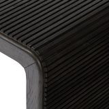 Featuring Leo Smoked Black End Table by Four Hands at Amethyst Home. Made from smoked black oak, linear reeding and a curved shape define this midcentury-spirited end table. Designed in partnership with longtime Four Hands collaborator Thomas Bina and Brazilian designer Ronald Sasson.Overall Dimensions: 27.50"w x 23.50"d x 22.00"hWeight : 65.04 lbsMateria. Amethyst Home provides interior design, new home construction design consulting, vintage area rugs, and lighting in the Kansas City metro area.