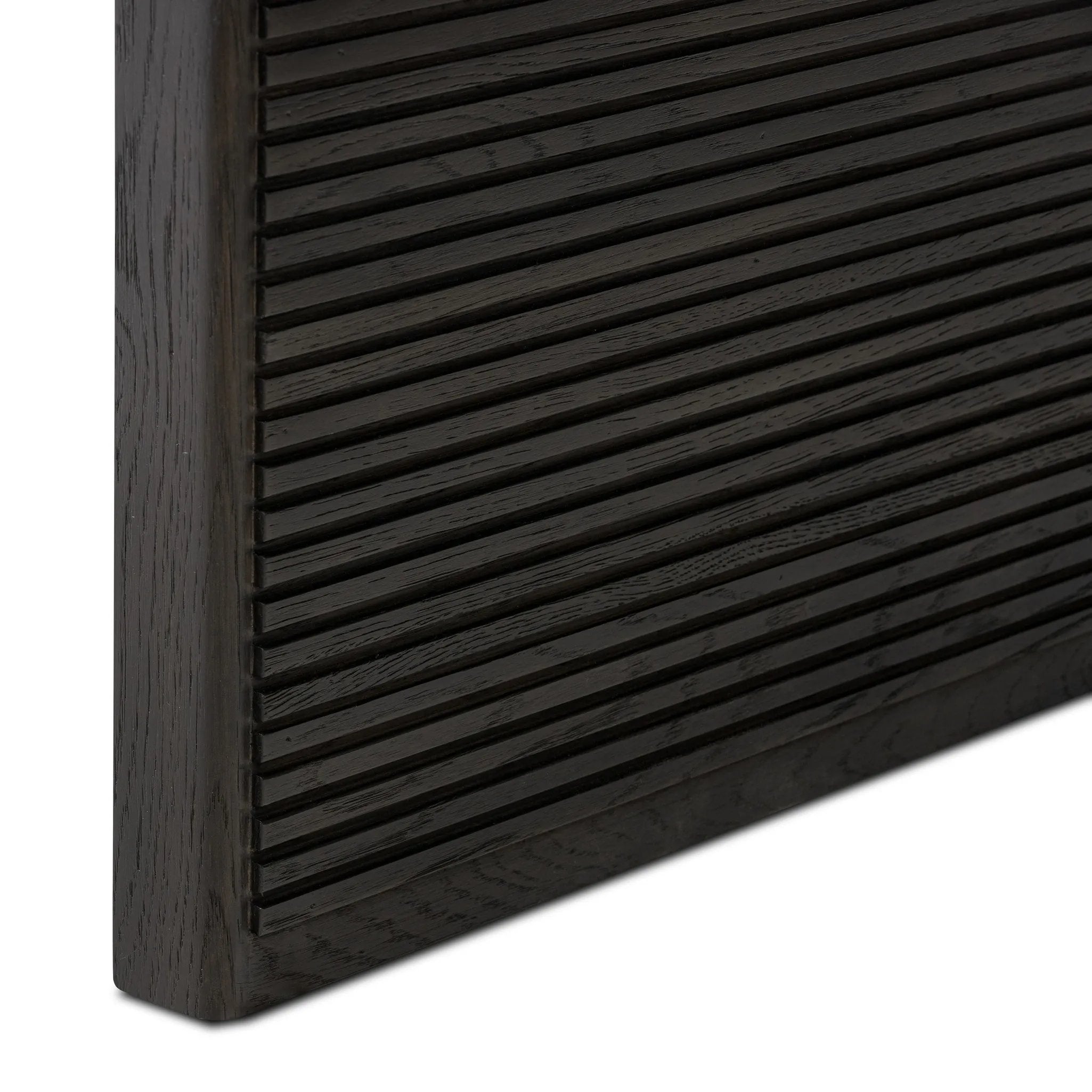 Featuring Leo Smoked Black End Table by Four Hands at Amethyst Home. Made from smoked black oak, linear reeding and a curved shape define this midcentury-spirited end table. Designed in partnership with longtime Four Hands collaborator Thomas Bina and Brazilian designer Ronald Sasson.Overall Dimensions: 27.50"w x 23.50"d x 22.00"hWeight : 65.04 lbsMater. Amethyst Home provides interior design, new home construction design consulting, vintage area rugs, and lighting in the Newport Beach metro area.