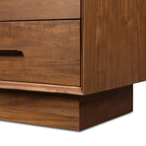 Make a subtle statement in your bedroom with a modern, architectural dresser. An exaggerated pedestal base of solid acacia supports a clean-lined case with nine roomy drawers. Iron hardware in an aged bronze finish the look.As enthusiasts of clean materials at Amethyst, we love the designer inspired Lilas 9 Drawer Dresser - Saddle Tan Veneer. Amethyst Home provides interior design, new home construction design consulting, vintage area rugs, and lighting in the Charlotte metro area.