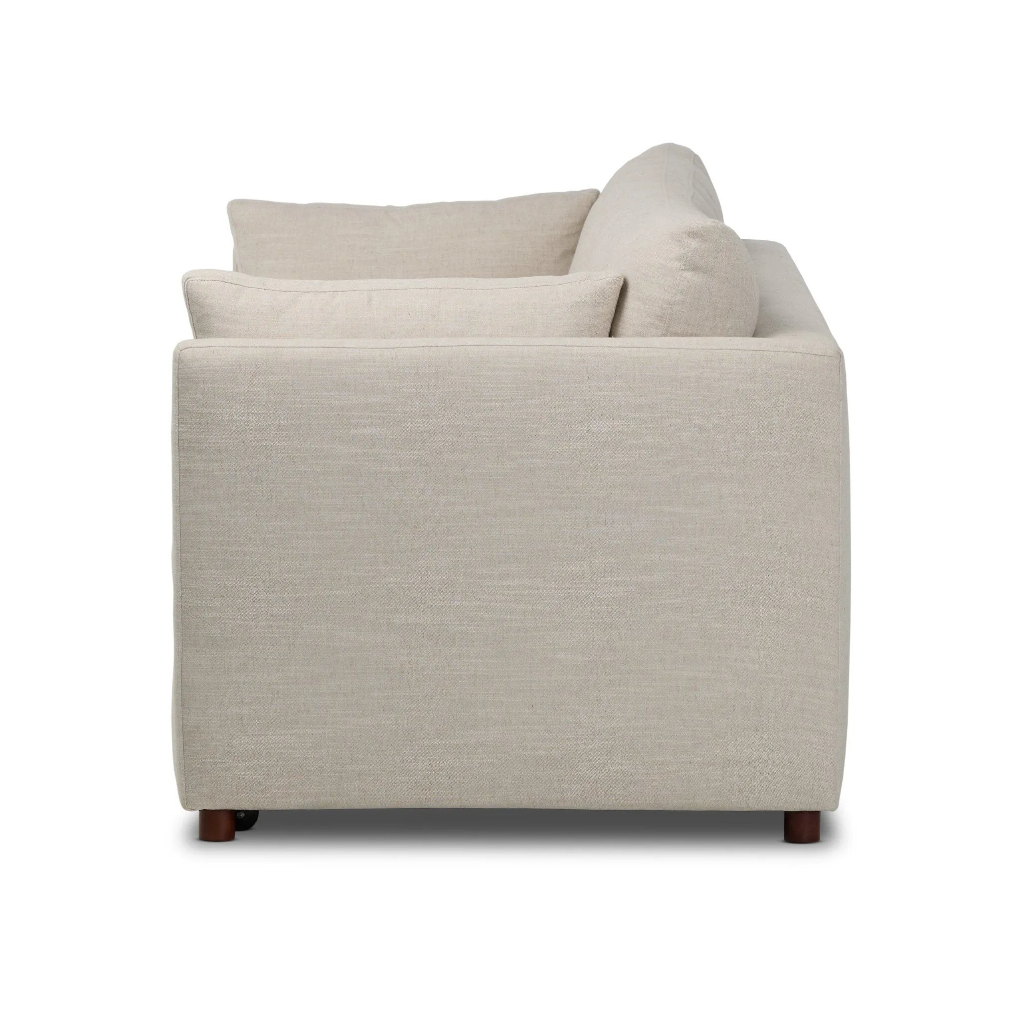 Featuring Lincoln Savoy Parchment Sleeper Sofa by Four Hands at Amethyst Home. This cleverly designed sleeper sofa hides a Queen-sized sleeping surface within its modern silhouette. With a simple roll-out and counterbalanced mechanism, it effortlessly transforms into a bed, making it a space-saving solution with hidden functionality. When unfolded, the cus. Amethyst Home provides interior design, new home construction design consulting, vintage area rugs, and lighting in the Alpharetta metro area.