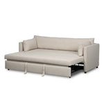 Featuring Lincoln Savoy Parchment Sleeper Sofa by Four Hands at Amethyst Home. This cleverly designed sleeper sofa hides a Queen-sized sleeping surface within its modern silhouette. With a simple roll-out and counterbalanced mechanism, it effortlessly transforms into a bed, making it a space-saving solution with hidden functionality. When unfolded, the cushion. Amethyst Home provides interior design, new home construction design consulting, vintage area rugs, and lighting in the Austin metro area.