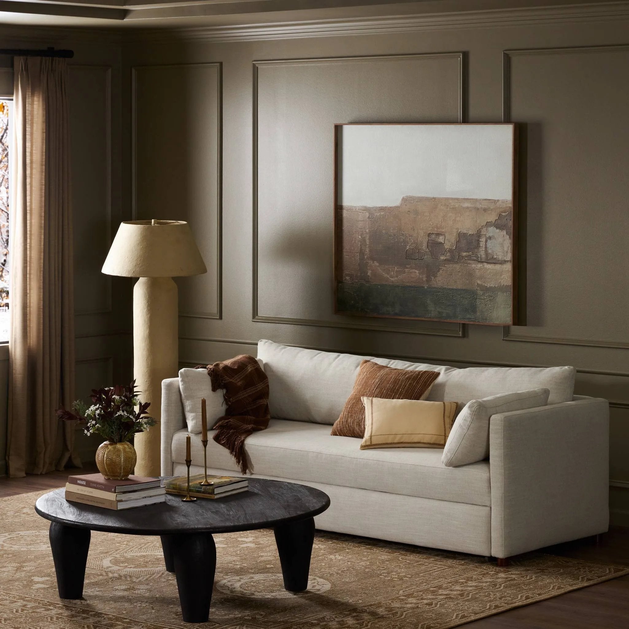Featuring Lincoln Savoy Parchment Sleeper Sofa by Four Hands at Amethyst Home. This cleverly designed sleeper sofa hides a Queen-sized sleeping surface within its modern silhouette. With a simple roll-out and counterbalanced mechanism, it effortlessly transforms into a bed, making it a space-saving solution with hidden functionality. When unfolded, the cushions. Amethyst Home provides interior design, new home construction design consulting, vintage area rugs, and lighting in the Miami metro area.