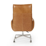 Wrapped in buttery-soft tan top-grain leather, this structured, high-back chair is designed for comfort and style. Stainless steel casters and a 360-degree swivel for ease in the modern workspace Amethyst Home provides interior design, new home construction design consulting, vintage area rugs, and lighting in the Calabasas metro area.