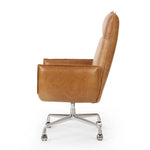 Wrapped in buttery-soft tan top-grain leather, this structured, high-back chair is designed for comfort and style. Stainless steel casters and a 360-degree swivel for ease in the modern workspace Amethyst Home provides interior design, new home construction design consulting, vintage area rugs, and lighting in the Park City metro area.