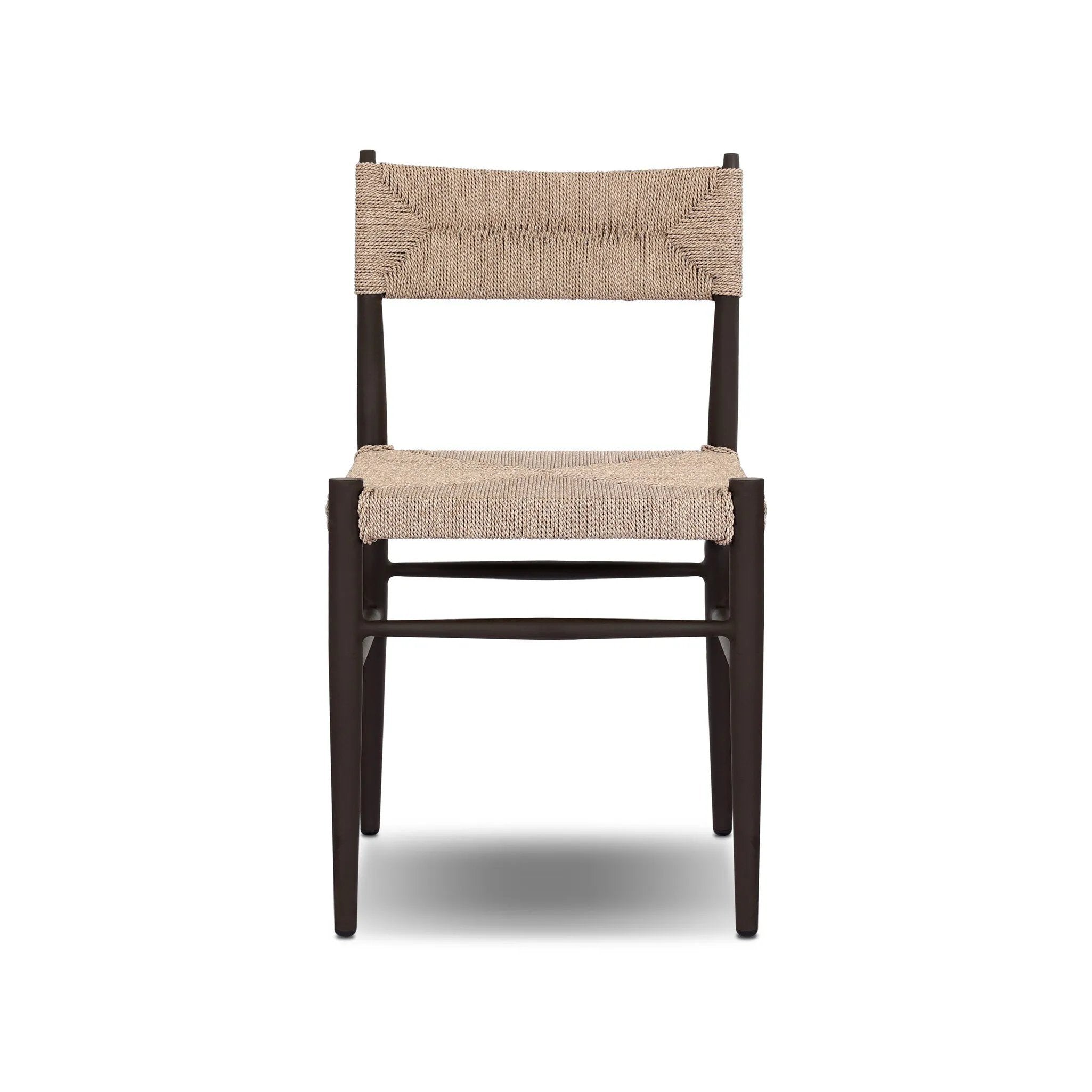 Make a bold statement with contrasting materials. Slim, tapered metal frames this woven all-weather wicker outdoor dining chair. Cover or store indoors during inclement weather and when not in use Amethyst Home provides interior design, new home construction design consulting, vintage area rugs, and lighting in the Miami metro area.