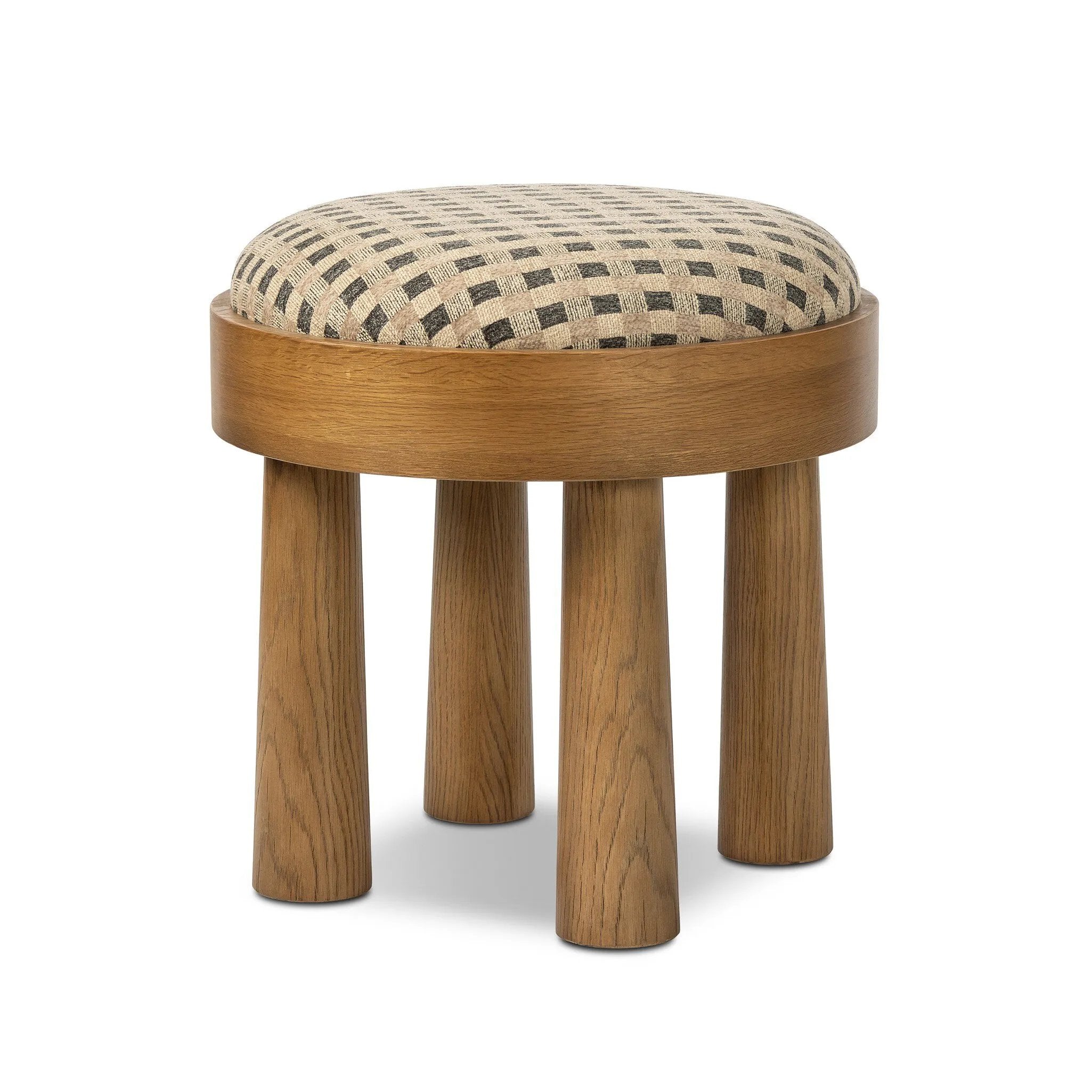 A simple, charming stool with an oak wood veneer finish and velvety upholstered seat. Tapered legs add subtle character.As enthusiasts of wabi sabi aesthetics at Amethyst, we love the nature inspired Louise Accent Stool - Firefinch Fawn. This item pairs well with other brands such as Loloi Rugs and is perfect for loft homes Amethyst Home provides interior design, new home construction design consulting, vintage area rugs, and lighting in the Portland metro area.