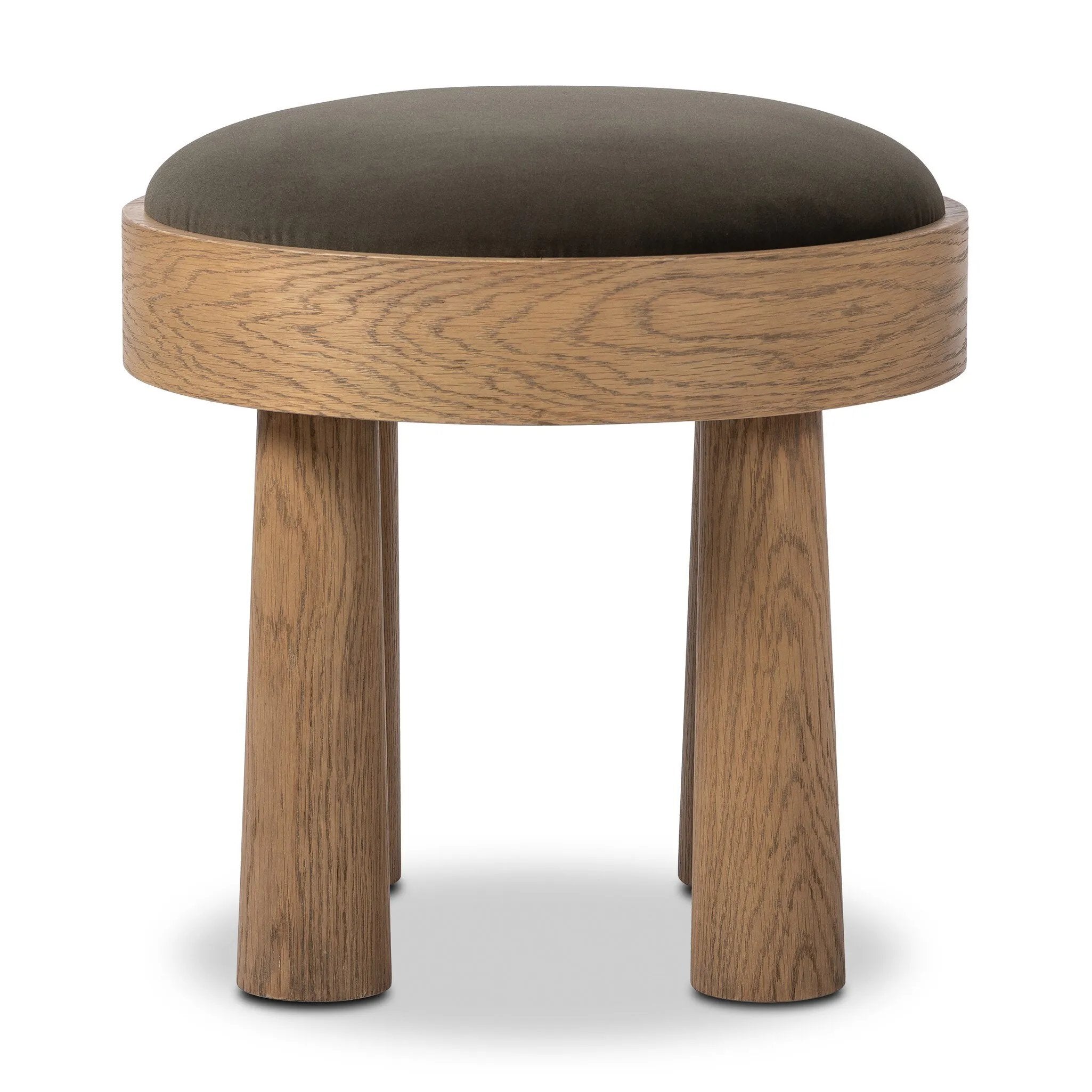A simple, charming stool with an oak wood veneer finish and velvety upholstered seat. Tapered legs add subtle character.As fans of wabi sabi materials at Amethyst, we love the warm modern inspired Louise Accent Stool - Modern Velvet Loden. This item pairs well with other brands such as Surya and is perfect for coastal homes Amethyst Home provides interior design, new home construction design consulting, vintage area rugs, and lighting in the Kansas City metro area.