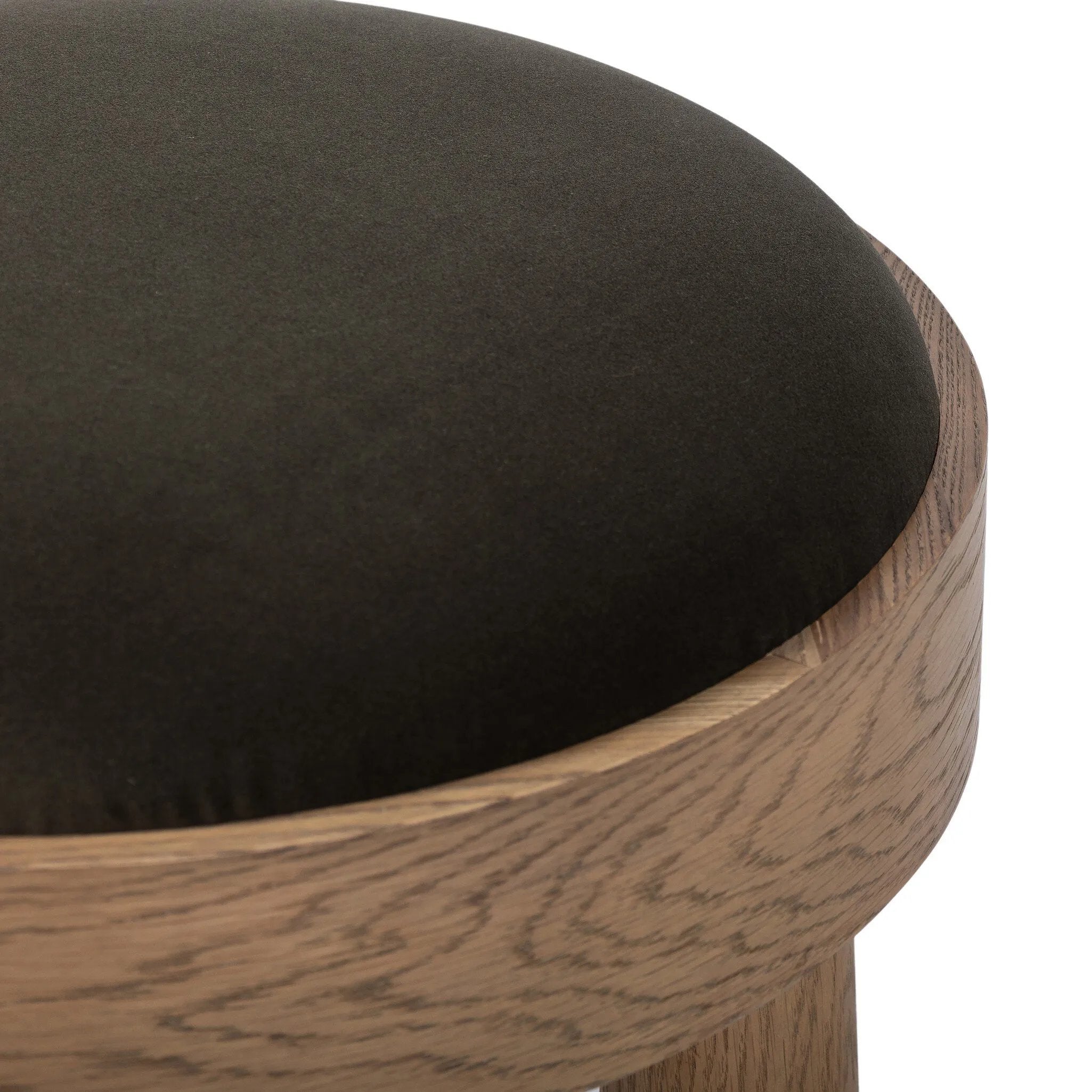 A simple, charming stool with an oak wood veneer finish and velvety upholstered seat. Tapered legs add subtle character.As fans of wabi sabi materials at Amethyst, we love the warm modern inspired Louise Accent Stool - Modern Velvet Loden. This item pairs well with other brands such as Surya and is perfect for coastal homes Amethyst Home provides interior design, new home construction design consulting, vintage area rugs, and lighting in the Scottsdale metro area.