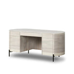 Featuring Lunas Bleached Guanacaste Executive Desk by Four Hands at Amethyst Home. With soft, fluid shaping, bleached Guanacaste forms a sculpted silhouette, with natural high and lows. Dual push-latch doors and interior shelving offer ample storage space. A fully finished front and back offer the option for float styling within a room.Overall Dimensions: 72.0. Amethyst Home provides interior design, new home construction design consulting, vintage area rugs, and lighting in the Boston metro area.