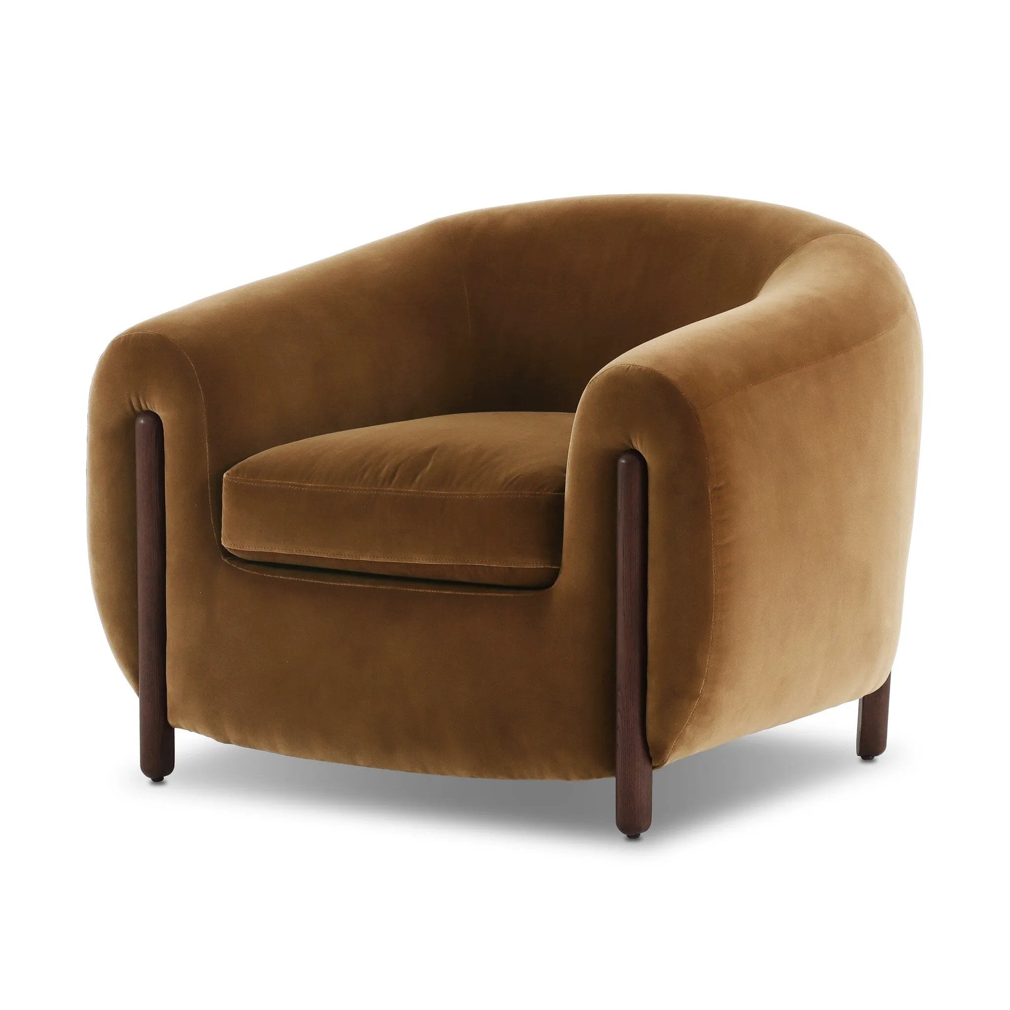 A fresh take on the traditional tub chair, with exaggerated depth for drama and comfort. Solid wood legs intersect upholstery for clean contrast and scale. This item has limited online distribution and may not be sold on websites without prior approval Amethyst Home provides interior design, new home construction design consulting, vintage area rugs, and lighting in the Nashville metro area.