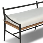 A modern take on traditional weaving patterns centers this outdoor dining bench. Subtly arched metal framing details and a relaxed knife-edge seat cushion invite softness. Cover or store inside during inclement weather and when not in use. A design collaboration by Amber Lewis and Four Hands. Amethyst Home provides interior design, new home construction design consulting, vintage area rugs, and lighting in the Laguna Beach metro area.
