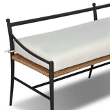 A modern take on traditional weaving patterns centers this outdoor dining bench. Subtly arched metal framing details and a relaxed knife-edge seat cushion invite softness. Cover or store inside during inclement weather and when not in use. A design collaboration by Amber Lewis and Four Hands. Amethyst Home provides interior design, new home construction design consulting, vintage area rugs, and lighting in the Laguna Beach metro area.