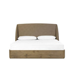 Featuring Maeve Laken Taupe Bed by Four Hands at Amethyst Home. Clean lines meet contoured curves for a timeless bedroom look. A petal-shaped shelter overlaps side rails for a unique,  comforting silhouette. Fully upholstered in a versatile taupe that complements a wide range of color palettes, all grounded by a rich oak base. Overall Dimensions: Queen:
70.50"w. Amethyst Home provides interior design, new home construction design consulting, vintage area rugs, and lighting in the Miami metro area.