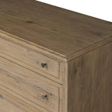 Featuring Maggie Aged Smoked Oak Resawn 6 Drawer Dresser by Four Hands at Amethyst Home. A cleanly shaped six-drawer dresser is crafted from aged smoked oak, highlighting the wood's natural grain. Roomy drawers offer plenty of space for bedroom storage, while the slim, tapered legs give the piece a subtle lift, creating a grounded look.Overall Dimensions: 77.. Amethyst Home provides interior design, new home construction design consulting, vintage area rugs, and lighting in the Houston metro area.