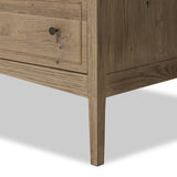Featuring Maggie Aged Smoked Oak Resawn 6 Drawer Dresser by Four Hands at Amethyst Home. A cleanly shaped six-drawer dresser is crafted from aged smoked oak, highlighting the wood's natural grain. Roomy drawers offer plenty of space for bedroom storage, while the slim, tapered legs give the piece a subtle lift, creating a grounded look.Overall Dimensions. Amethyst Home provides interior design, new home construction design consulting, vintage area rugs, and lighting in the Laguna Beach metro area.