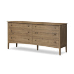 Featuring Maggie Aged Smoked Oak Resawn 6 Drawer Dresser by Four Hands at Amethyst Home. A cleanly shaped six-drawer dresser is crafted from aged smoked oak, highlighting the wood's natural grain. Roomy drawers offer plenty of space for bedroom storage, while the slim, tapered legs give the piece a subtle lift, creating a grounded look.Overall Dimension. Amethyst Home provides interior design, new home construction design consulting, vintage area rugs, and lighting in the Newport Beach metro area.