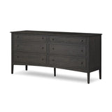 Featuring Maggie Smoked Black Oak Veneer 6 Drawer Dresser by Four Hands at Amethyst Home. A cleanly shaped six-drawer dresser is crafted from smoked black oak, highlighting the wood's natural grain. Roomy drawers offer plenty of space for bedroom storage, while the slim, tapered legs give the piece a subtle lift, creating a grounded look.Overall Dimensions:. Amethyst Home provides interior design, new home construction design consulting, vintage area rugs, and lighting in the Park City metro area.