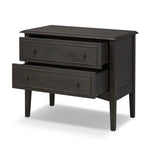 Featuring Maggie Smoked Black Oak Veneer Nightstand by Four Hands at Amethyst Home. Clean and compact, a two-drawer nightstand is crafted from smoked black oak, showcasing the natural grain of wood. Its scaled-down profile fits perfectly beside the bed. Slim, tapered legs add a touch of lightness.Overall Dimensions: 30.00"w x 16.75"d x 26.00"hWeight : 66.1. Amethyst Home provides interior design, new home construction design consulting, vintage area rugs, and lighting in the Alpharetta metro area.