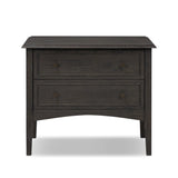 Featuring Maggie Smoked Black Oak Veneer Nightstand by Four Hands at Amethyst Home. Clean and compact, a two-drawer nightstand is crafted from smoked black oak, showcasing the natural grain of wood. Its scaled-down profile fits perfectly beside the bed. Slim, tapered legs add a touch of lightness.Overall Dimensions: 30.00"w x 16.75"d x 26.00"hWeight : 66.14 lbs. Amethyst Home provides interior design, new home construction design consulting, vintage area rugs, and lighting in the Miami metro area.