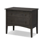 Featuring Maggie Smoked Black Oak Veneer Nightstand by Four Hands at Amethyst Home. Clean and compact, a two-drawer nightstand is crafted from smoked black oak, showcasing the natural grain of wood. Its scaled-down profile fits perfectly beside the bed. Slim, tapered legs add a touch of lightness.Overall Dimensions: 30.00"w x 16.75"d x 26.00"hWeight : 66.14. Amethyst Home provides interior design, new home construction design consulting, vintage area rugs, and lighting in the Nashville metro area.