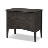 Featuring Maggie Smoked Black Oak Veneer Nightstand by Four Hands at Amethyst Home. Clean and compact, a two-drawer nightstand is crafted from smoked black oak, showcasing the natural grain of wood. Its scaled-down profile fits perfectly beside the bed. Slim, tapered legs add a touch of lightness.Overall Dimensions: 30.00"w x 16.75"d x 26.00"hWeight : 66.14. Amethyst Home provides interior design, new home construction design consulting, vintage area rugs, and lighting in the Nashville metro area.