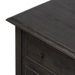 Featuring Maggie Smoked Black Oak Veneer Nightstand by Four Hands at Amethyst Home. Clean and compact, a two-drawer nightstand is crafted from smoked black oak, showcasing the natural grain of wood. Its scaled-down profile fits perfectly beside the bed. Slim, tapered legs add a touch of lightness.Overall Dimensions: 30.00"w x 16.75"d x 26.00"hWeight : 6. Amethyst Home provides interior design, new home construction design consulting, vintage area rugs, and lighting in the Newport Beach metro area.