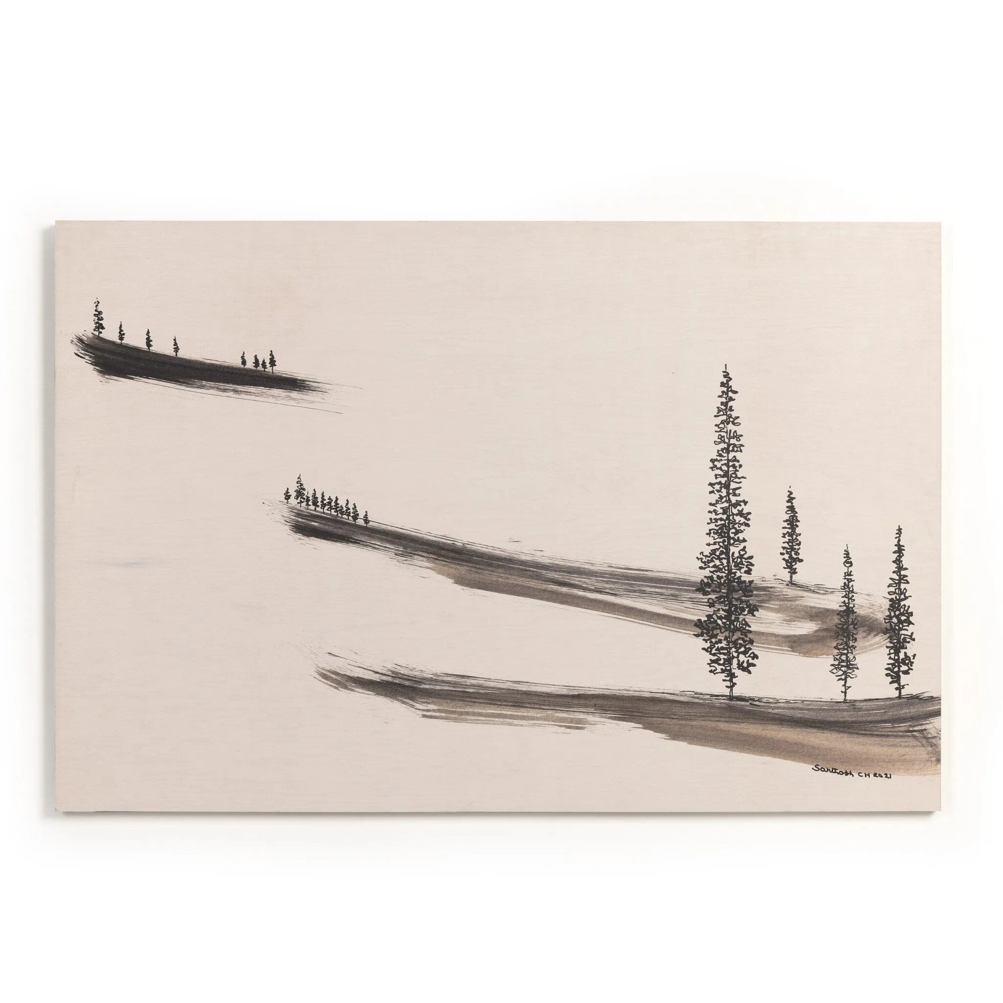 Inspired by nature, society and day-to-day life, Bangalore-based artist Santhosh CH's original piece is printed on a maple panel and framed as a wood box for a gallery-quality look. Graining and texture from the backer show through slightly for a unique look on each piece. If not currently in stock, this piece ships within three weeks. Amethyst Home provides interior design, new home construction design consulting, vintage area rugs, and lighting in the Park City metro area.