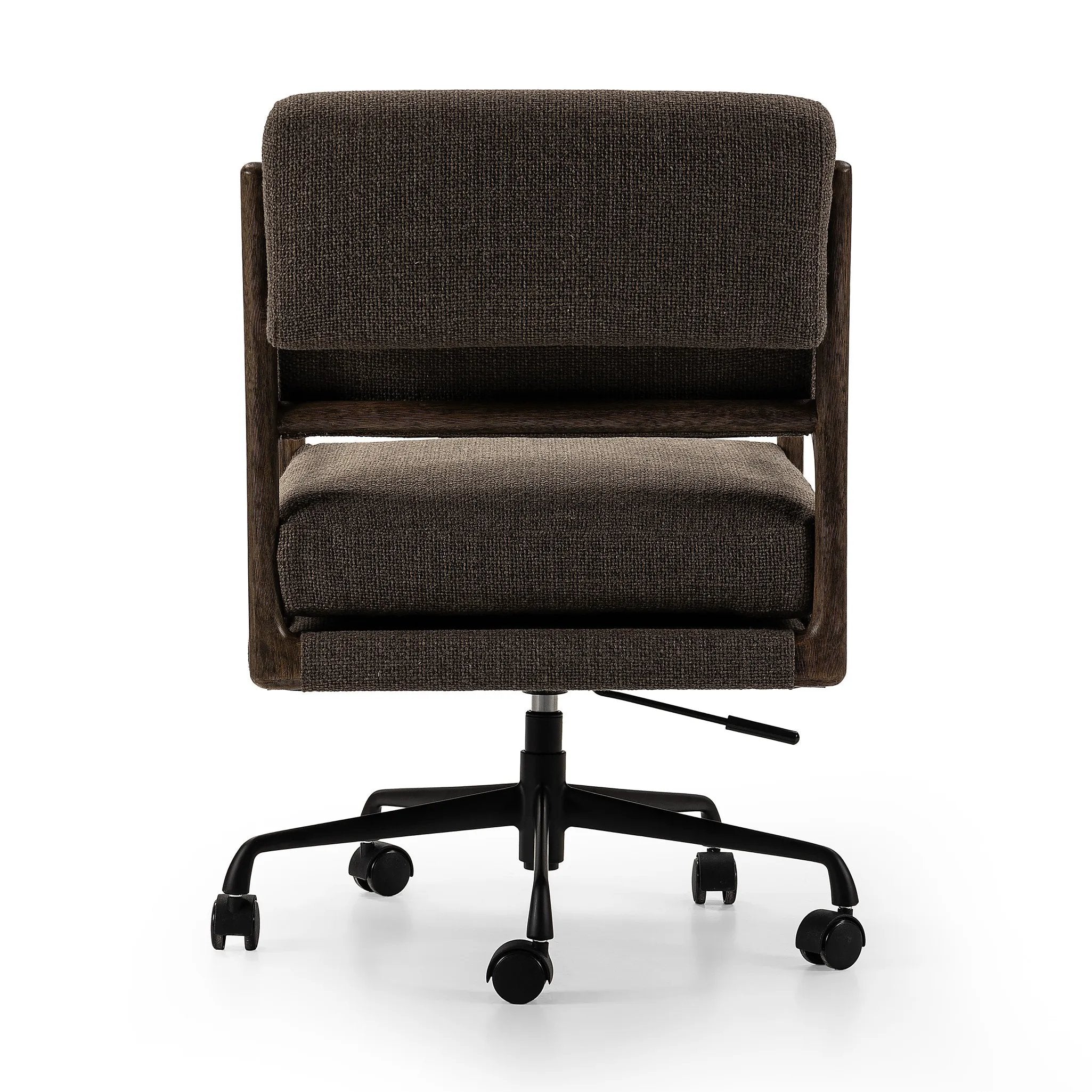 Featuring Maguire Gibson Mink Desk Chair by Four Hands at Amethyst Home. Foldover back detailing brings a sense of softness to a comfort-driven desk chair upholstered in high-performance fabric. Height adjustable with a 360-degree swivel.Overall Dimensions: 22.25"w x 28.50"d x 33.50"hWeight : 37.48 lbsMaterials: 97% Polyester, 3% Acrylic, Aluminum, Solid . Amethyst Home provides interior design, new home construction design consulting, vintage area rugs, and lighting in the Kansas City metro area.